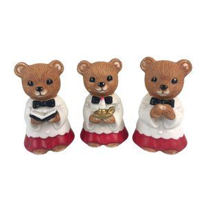 Set of 3 Homco Christmas Choir Robe Bears Ceramic Figures #5100, Holiday Decor